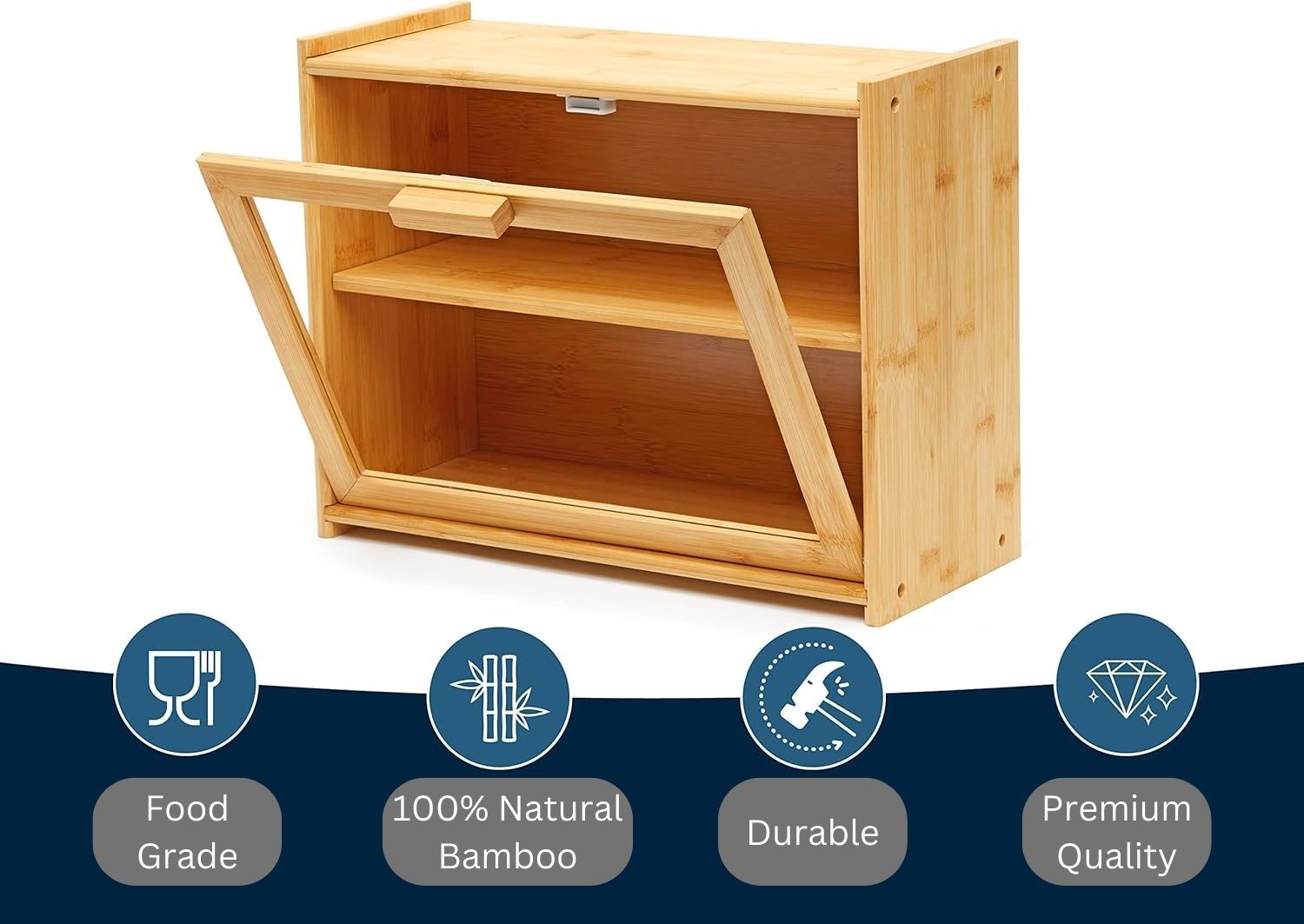 Double Layer Bamboo Bread Box for Kitchen Counter with Large Capacity and Transparent Window 4