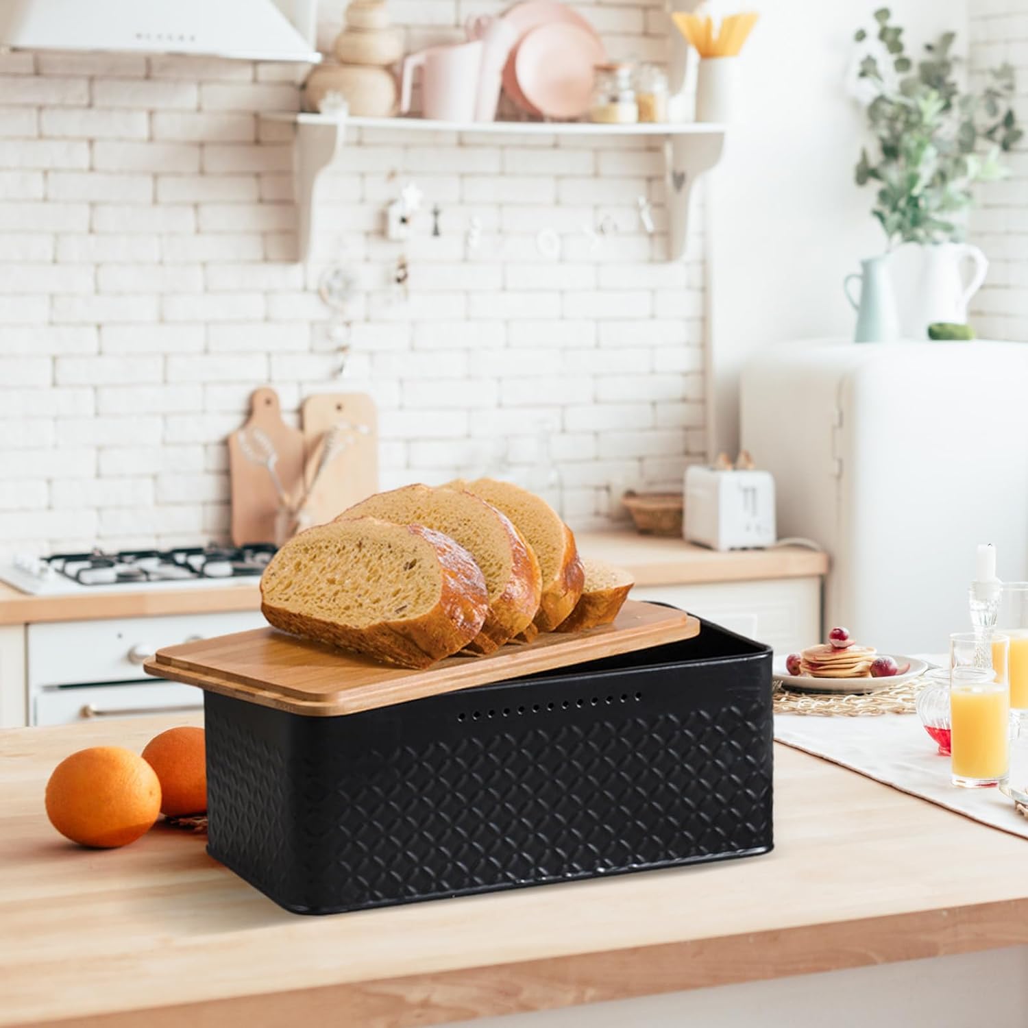 Bread Bin with Bamboo Lid used as Chopping Board for Kitchen Countertop 3