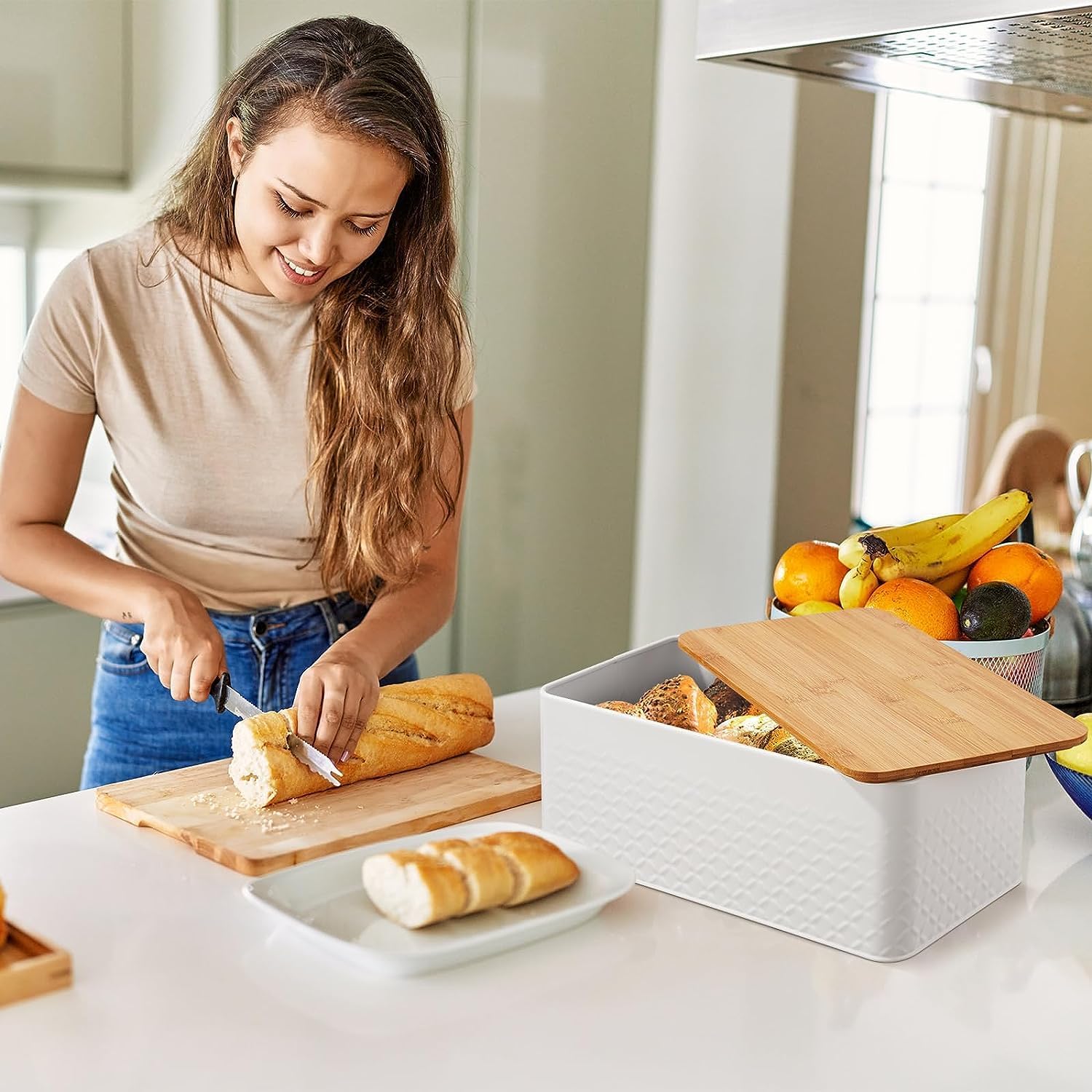 Bread Bin with Bamboo Lid used as Chopping Board for Kitchen Countertop 3