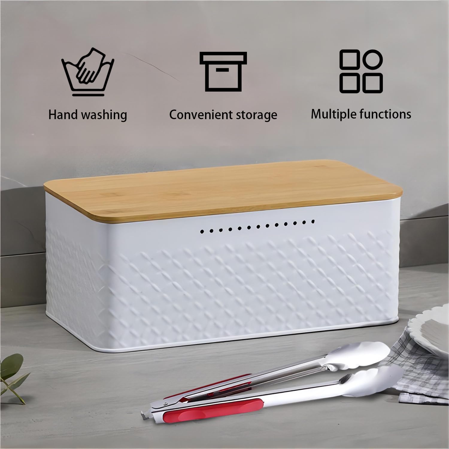 Bread Bin with Bamboo Lid used as Chopping Board for Kitchen Countertop 6