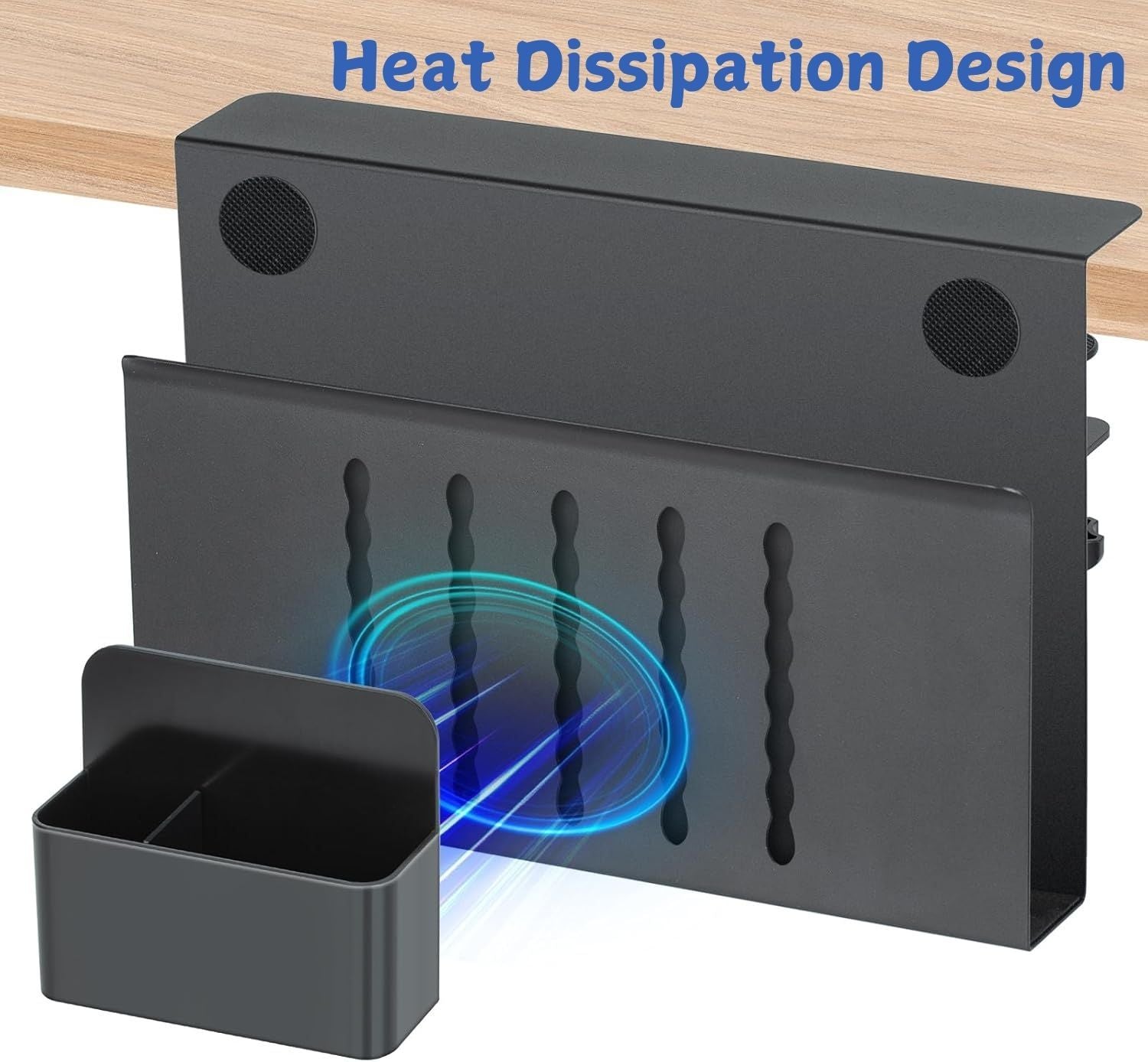 Under Desk Side Laptop Holder Storage with No Drill Cable Management Tray and Pen Storage for Office and Home 3