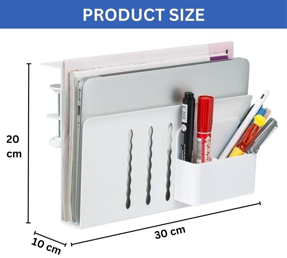 Under Desk Side Laptop Holder Storage with No Drill Cable Management Tray and Pen Storage for Office and Home 3