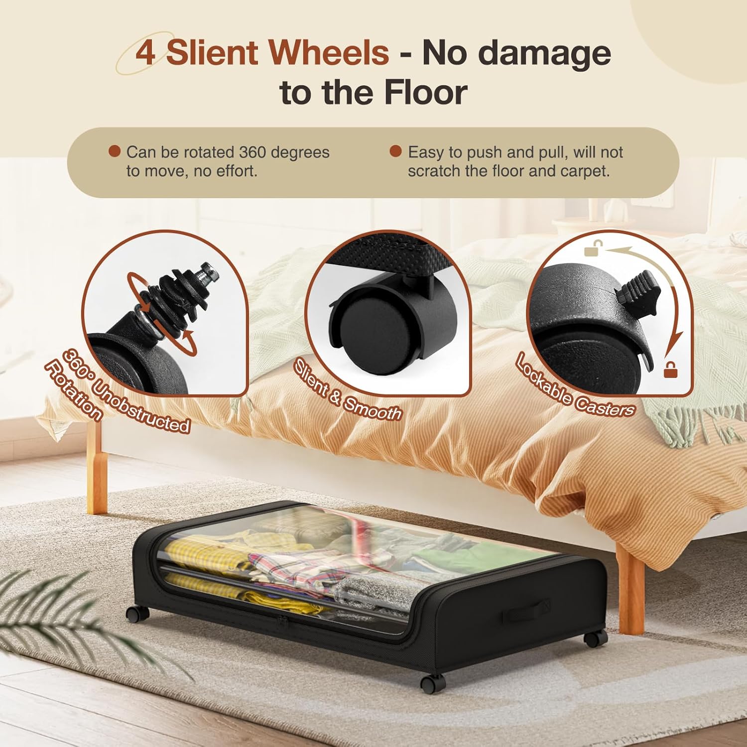 XXL Under Bed Rolling Storage Containers with 50L Large Capacity and Wheels 3