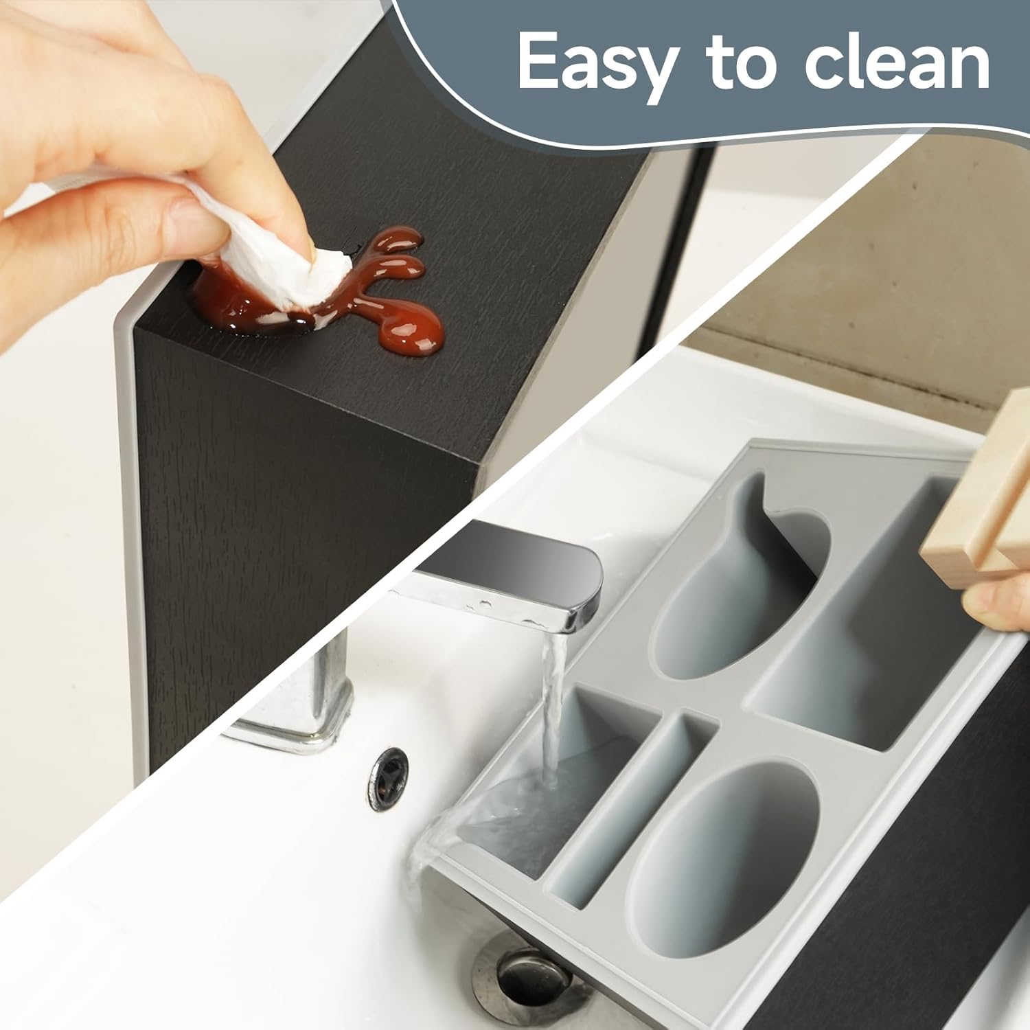 Wooden Couch Cup Holder Tray with Soft Silicone & Rotatable Phone Holder for Storaging Drinks & Snacks 4