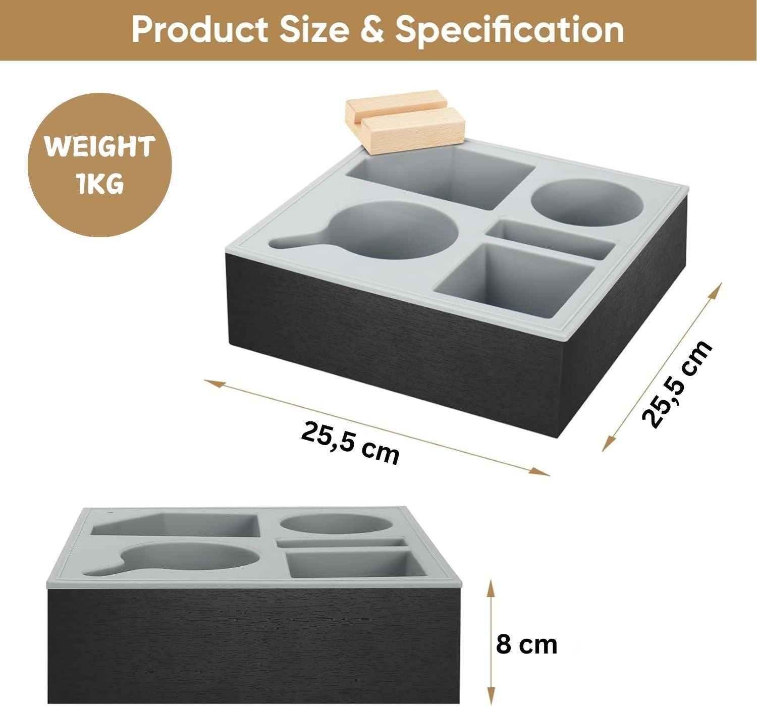 Wooden Couch Cup Holder Tray with Soft Silicone & Rotatable Phone Holder for Storaging Drinks & Snacks 6