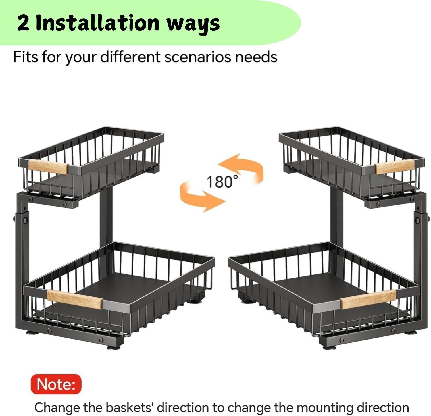 Set 2 pcs - 2-Tier Kitchen Under Sink Organiser Storage with Height Adjustable, Unique Slide Rail & Suction Cups for Storage 6