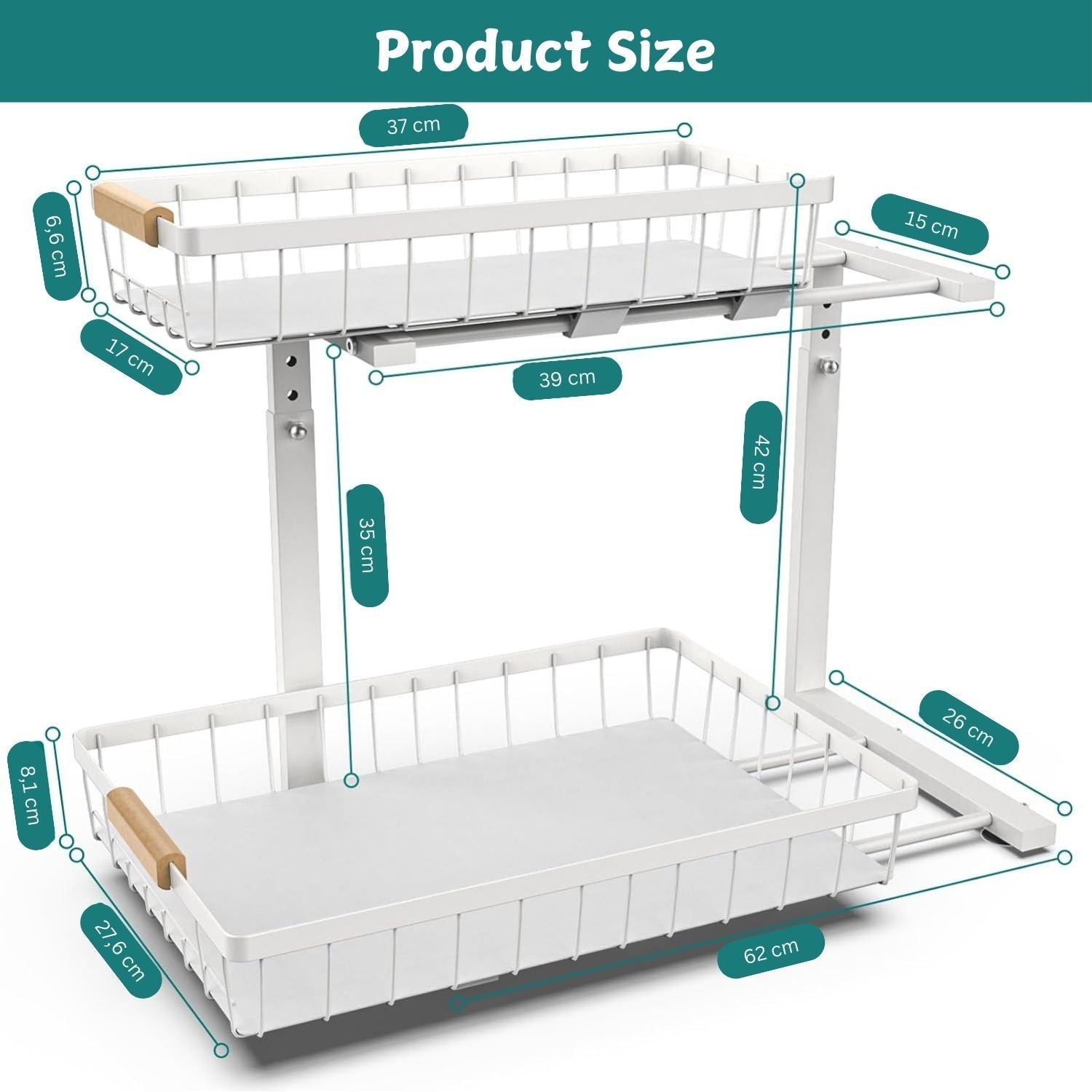 Set 2 pcs - 2-Tier Kitchen Under Sink Organiser Storage with Height Adjustable, Unique Slide Rail & Suction Cups for Storage 8