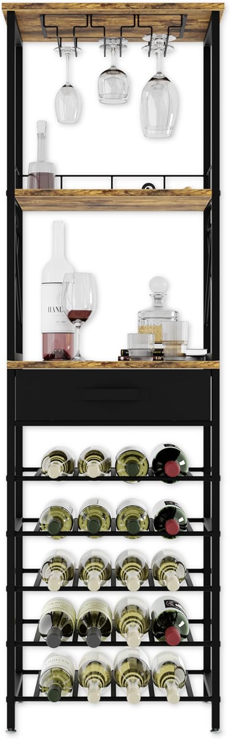 CARLA HOME Freestanding Wine Rack for 20 Bottles with Wood Countertop and Sturdy Metal Frame 5