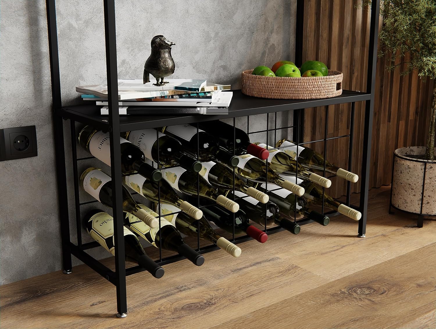 CARLA HOME Large Wine Rack for 20 Bottles with Wood Countertop and Sturdy Metal Frame 4