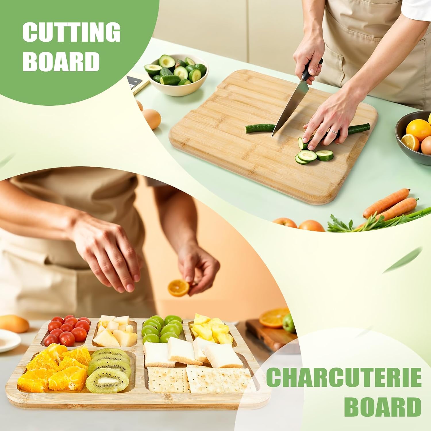 CARLA HOME Bamboo Charcuterie Board with Lid & Handle ideal Gift for Kitchen, Party & Picnic (6 Compartments) 3