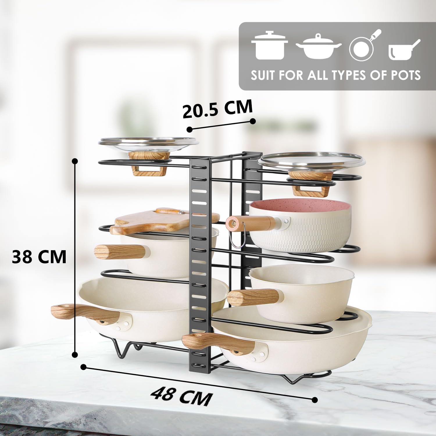 CARLA HOME Adjustable 8-Tier Pan Rack Pot Organizer for Kitchen Cabinet 3