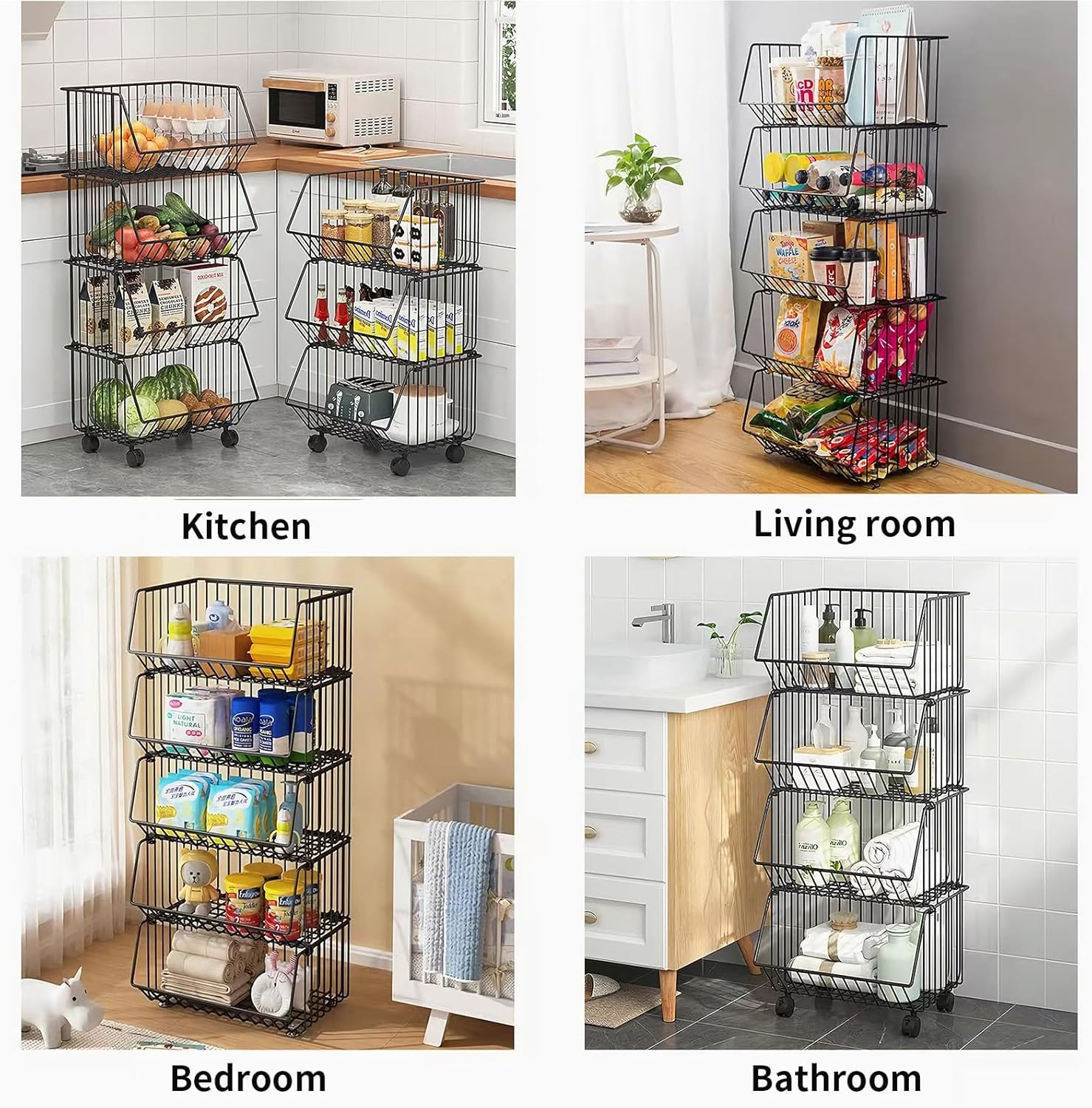 CARLA HOME Metal 5-Tier Rolling Vegetable and Fruit Basket Cart Stand for Kitchen 3