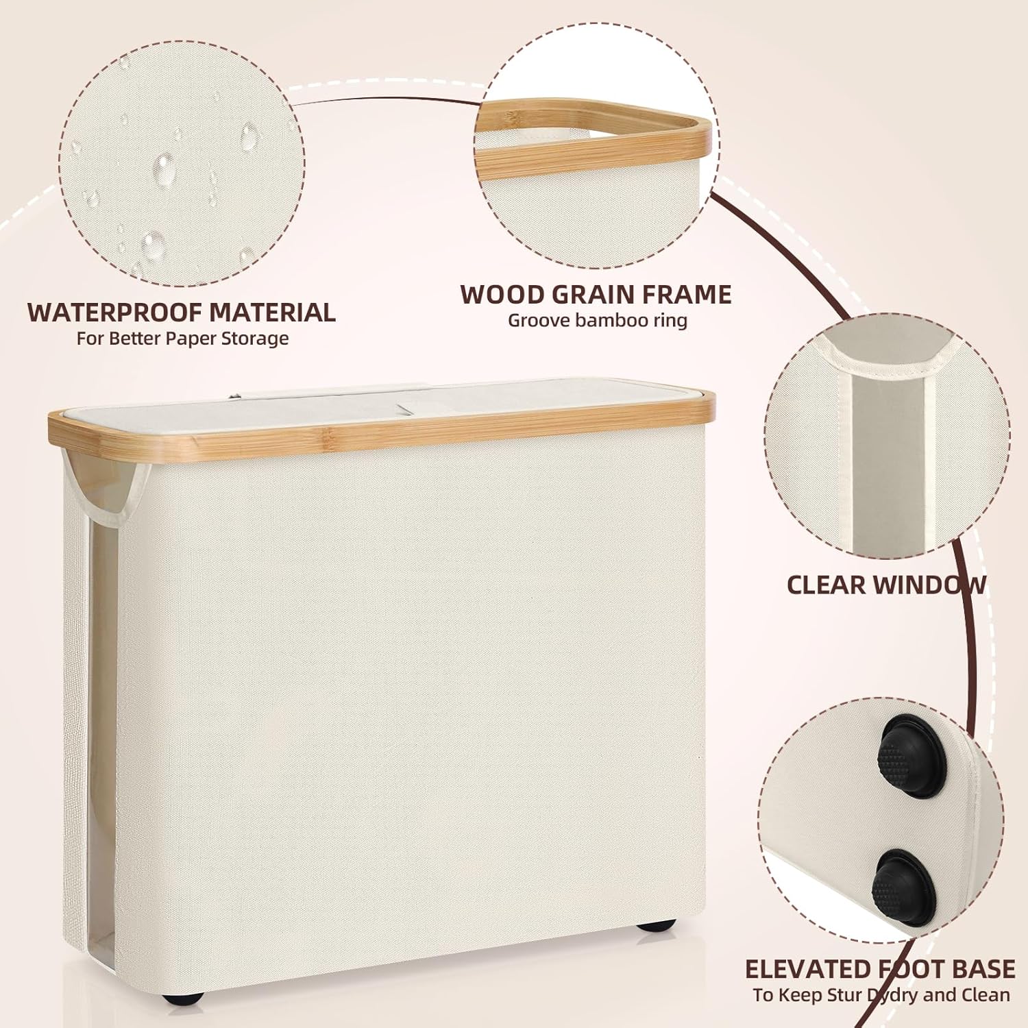 CARLA HOME Toilet Paper Storage Basket Holds Up to 12 Rolls with Bamboo Lid and Handle for RV Closet (White) 4