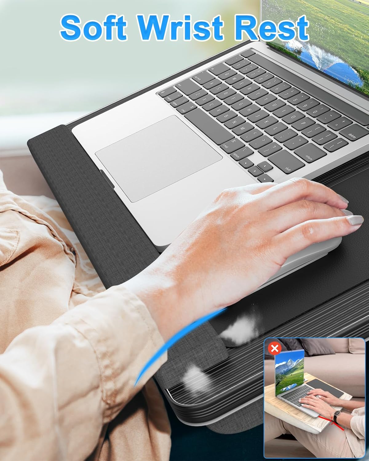 CARLA HOME Oversized Portable Lap Desk with Cushion,Mouse Pad, Tablet and Phone Holder which Fits Up to 17 Inch Laptops for Bed or Sofa (Black) 3