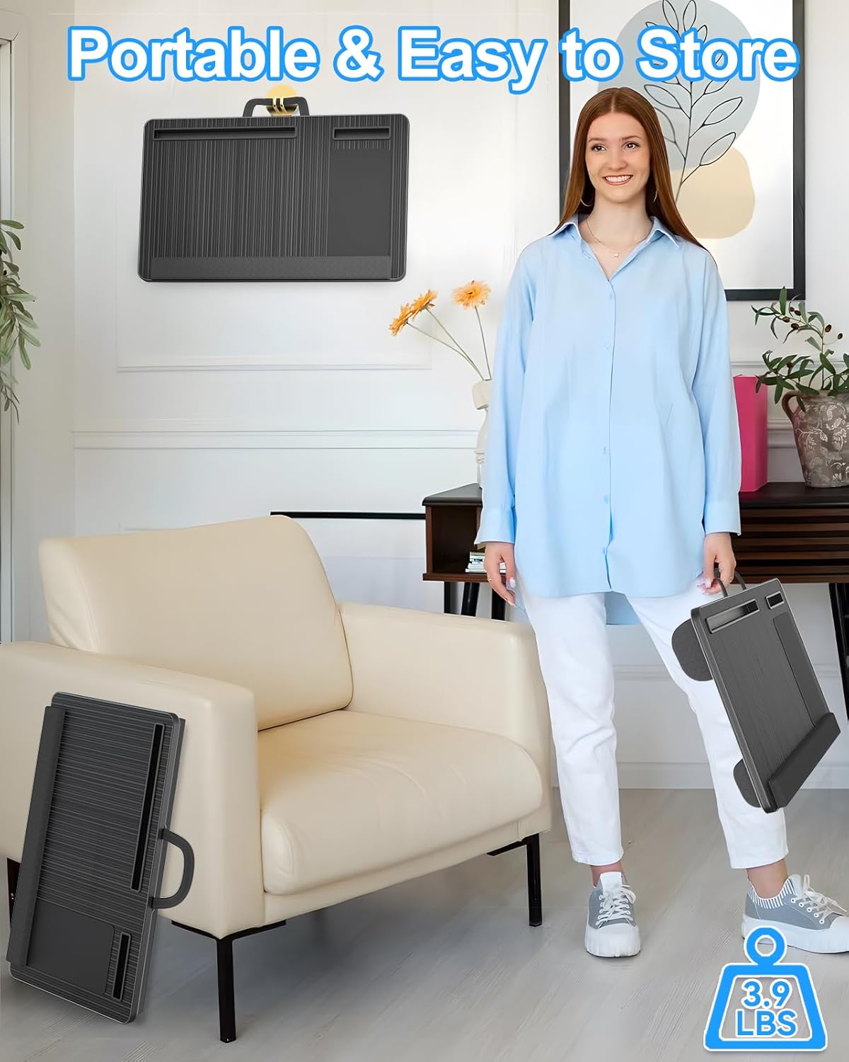 CARLA HOME Oversized Portable Lap Desk with Cushion,Mouse Pad, Tablet and Phone Holder which Fits Up to 17 Inch Laptops for Bed or Sofa (Black) 5