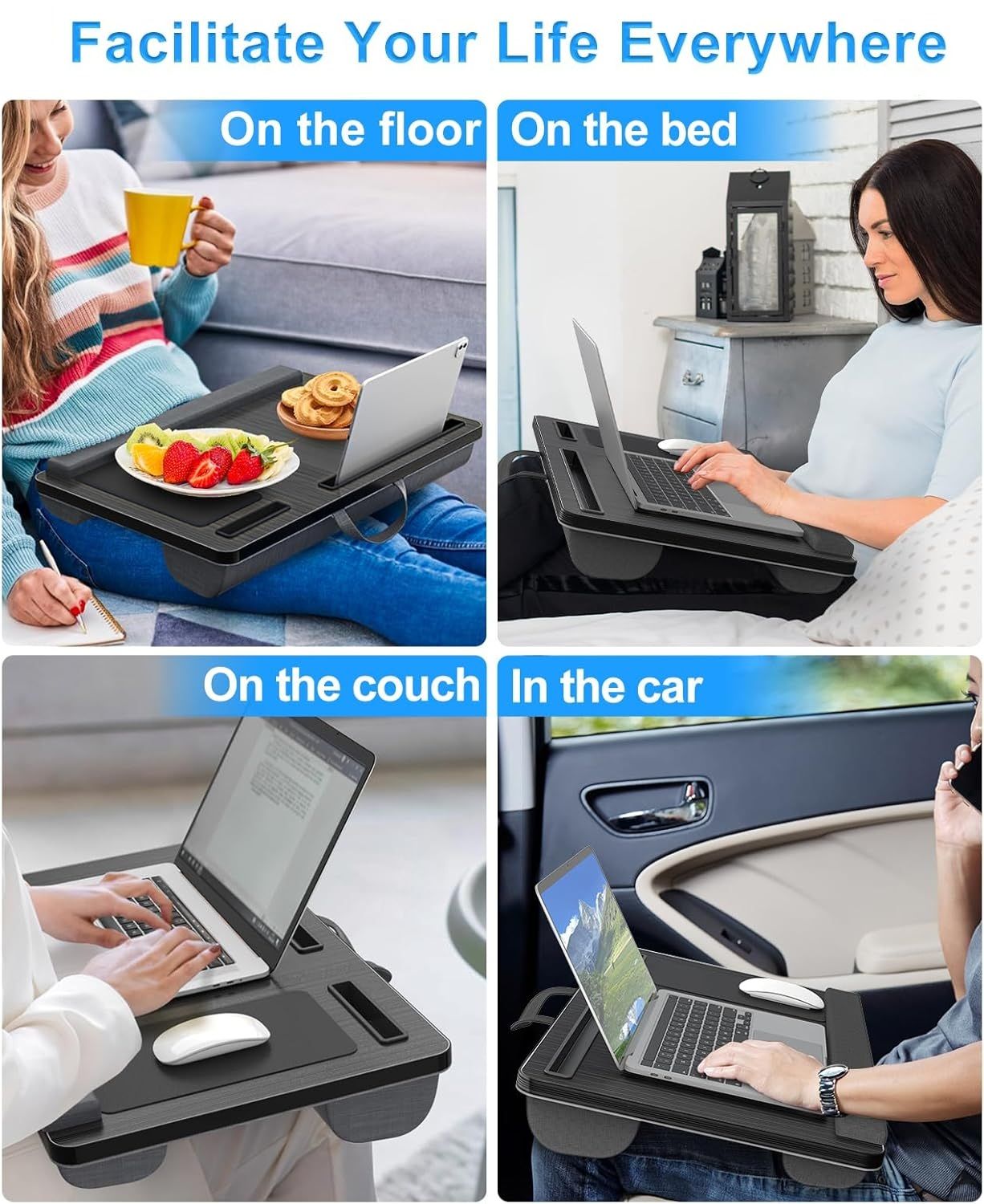 CARLA HOME Oversized Portable Lap Desk with Cushion,Mouse Pad, Tablet and Phone Holder which Fits Up to 17 Inch Laptops for Bed or Sofa (Black) 7