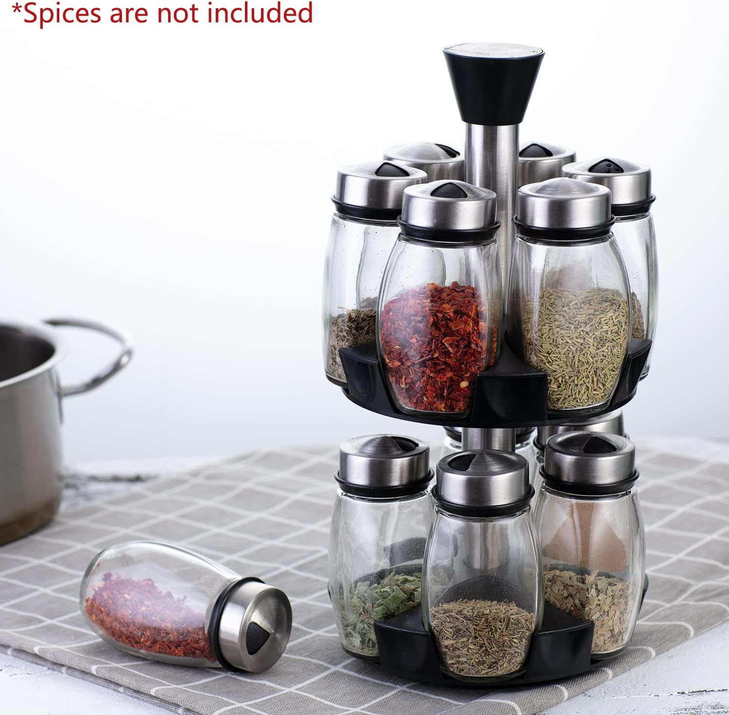 CARLA HOME Rotating Spice Rack Organizer with 16 Glass Jars for Kitchen Seasoning and Herb Storage 7