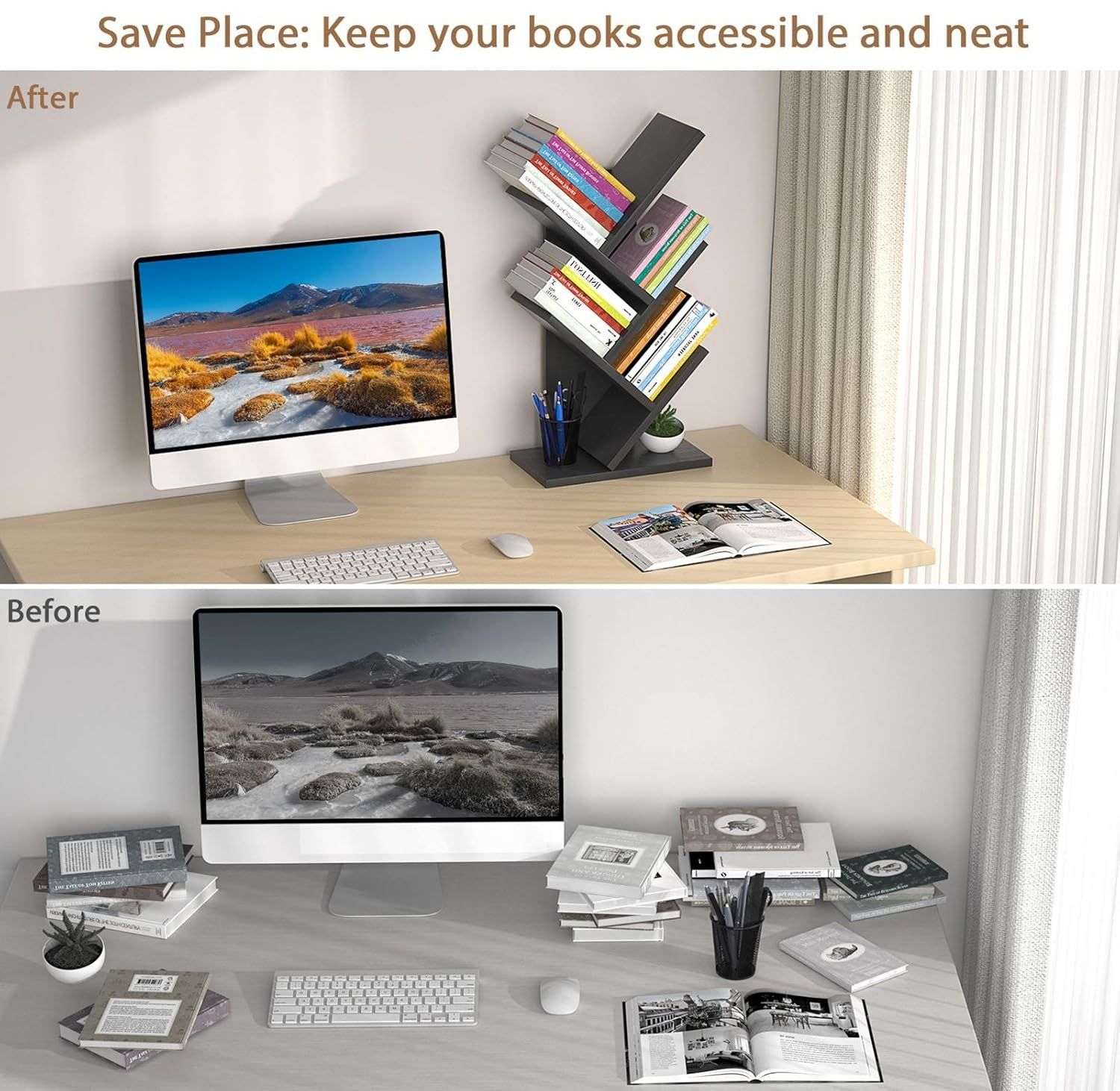 CARLA HOME 5-Tier Tree Bookshelf Storage Rack for Home Office or Bedroom (Black) 3