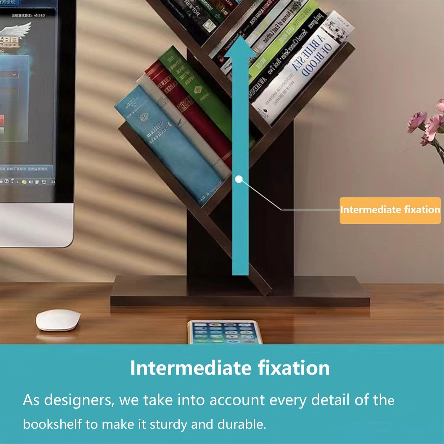 CARLA HOME 5-Tier Tree Bookshelf Storage Rack for Home Office or Bedroom (Black) 5