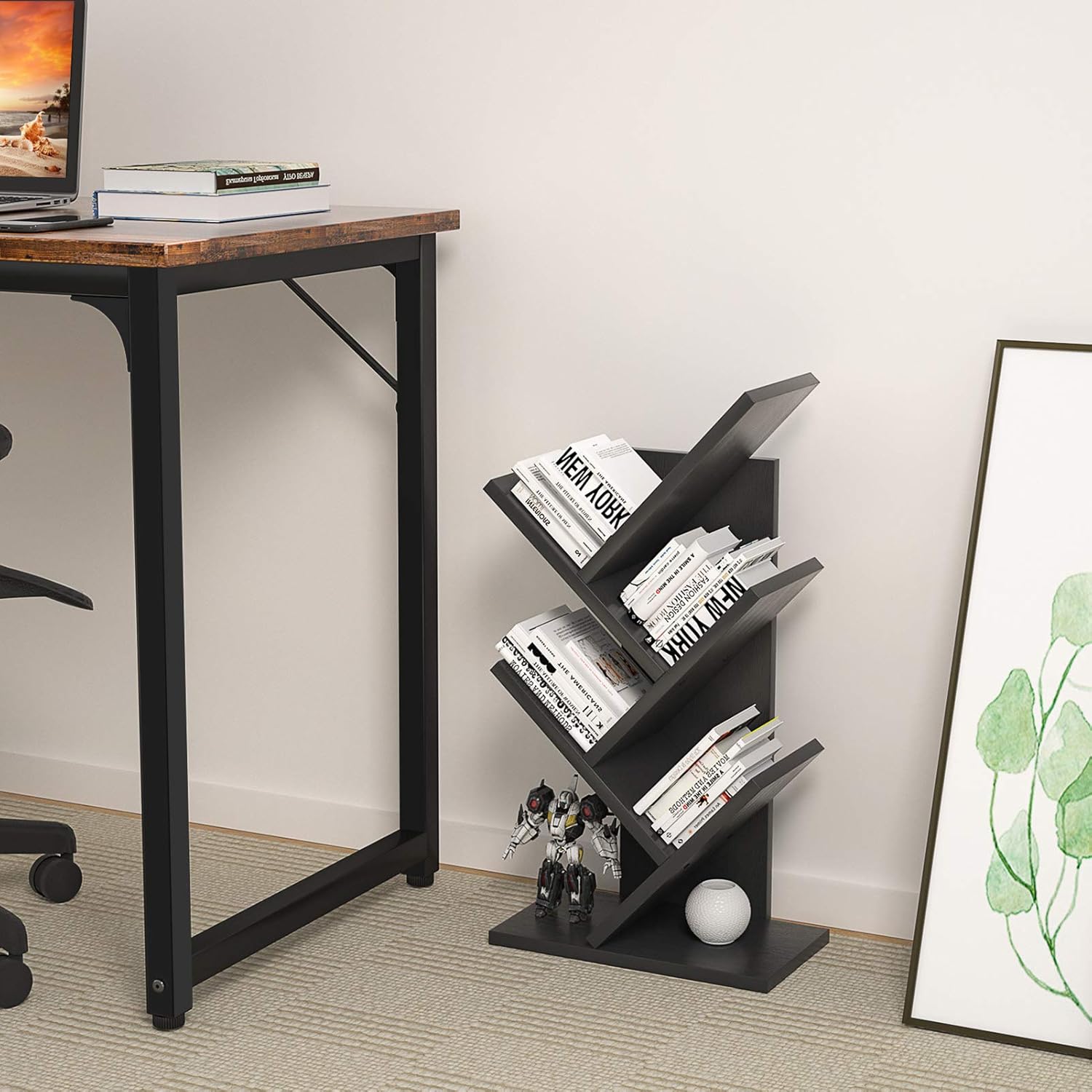 CARLA HOME 5-Tier Tree Bookshelf Storage Rack for Home Office or Bedroom (Black) 10