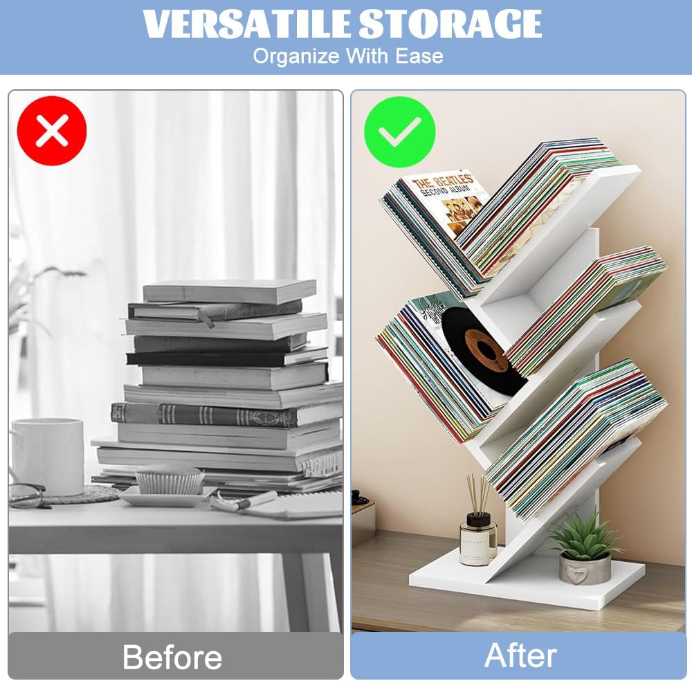 CARLA HOME 5-Tier Tree Bookshelf Storage Rack for Home Office or Bedroom (White) 3