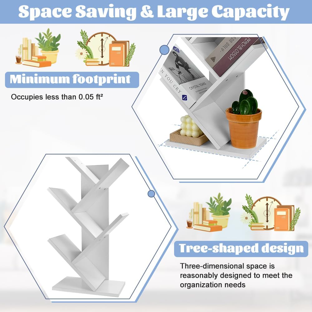 CARLA HOME 5-Tier Tree Bookshelf Storage Rack for Home Office or Bedroom (White) 6