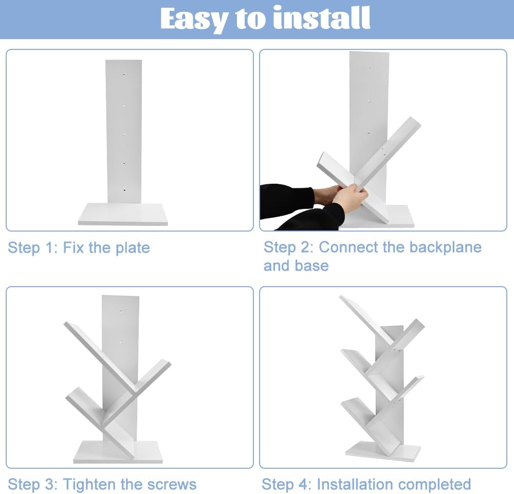 CARLA HOME 5-Tier Tree Bookshelf Storage Rack for Home Office or Bedroom (White) 8