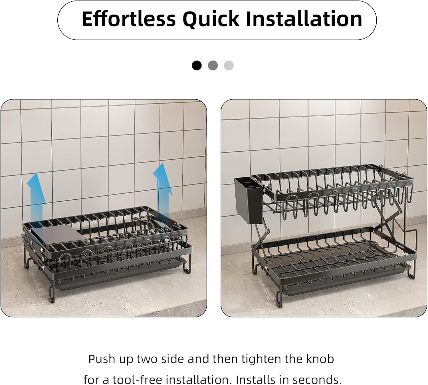 CARLA HOME 2-Tier Dish Drying Rack with Drainage Tray, Utensil Holder, Cup Hooks & Cutting Board Rack for Kitchen (Black) 4