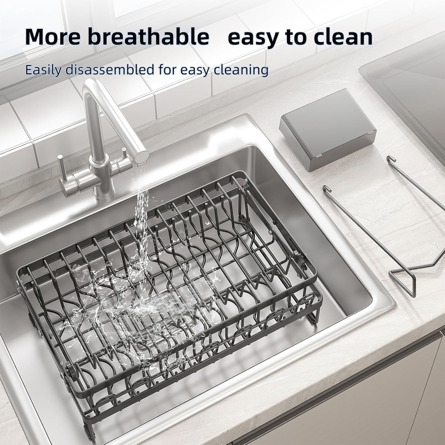 CARLA HOME 2-Tier Dish Drying Rack with Drainage Tray, Utensil Holder, Cup Hooks & Cutting Board Rack for Kitchen (Black) 8