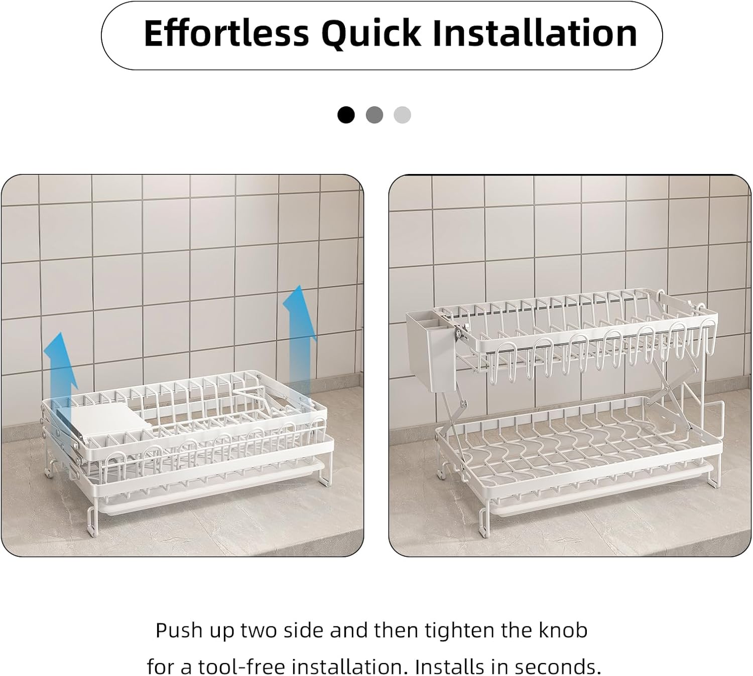 CARLA HOME 2-Tier Dish Drying Rack with Drainage Tray, Utensil Holder, Cup Hooks & Cutting Board Rack for Kitchen (White) 6