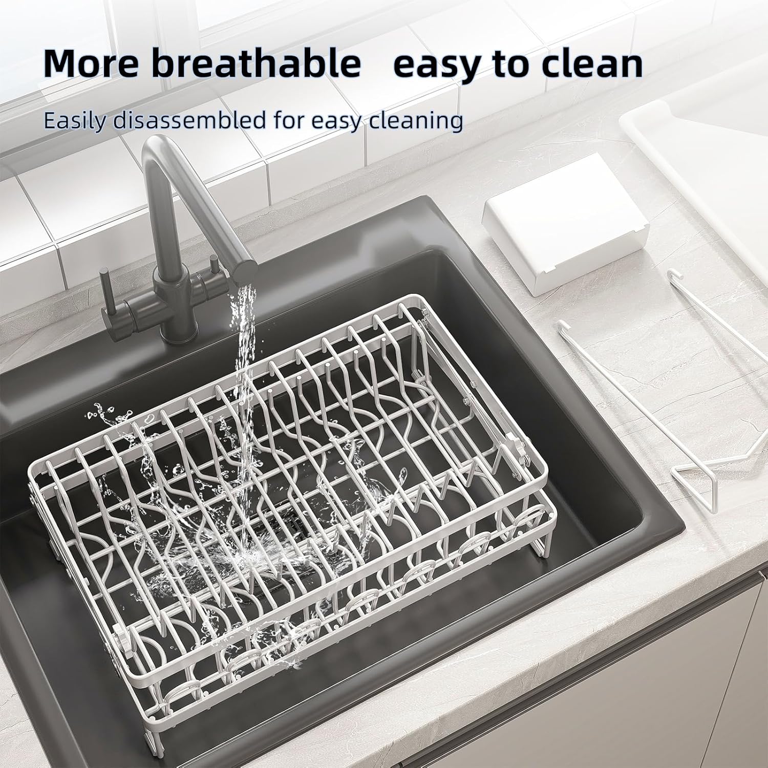 CARLA HOME 2-Tier Dish Drying Rack with Drainage Tray, Utensil Holder, Cup Hooks & Cutting Board Rack for Kitchen (White) 7