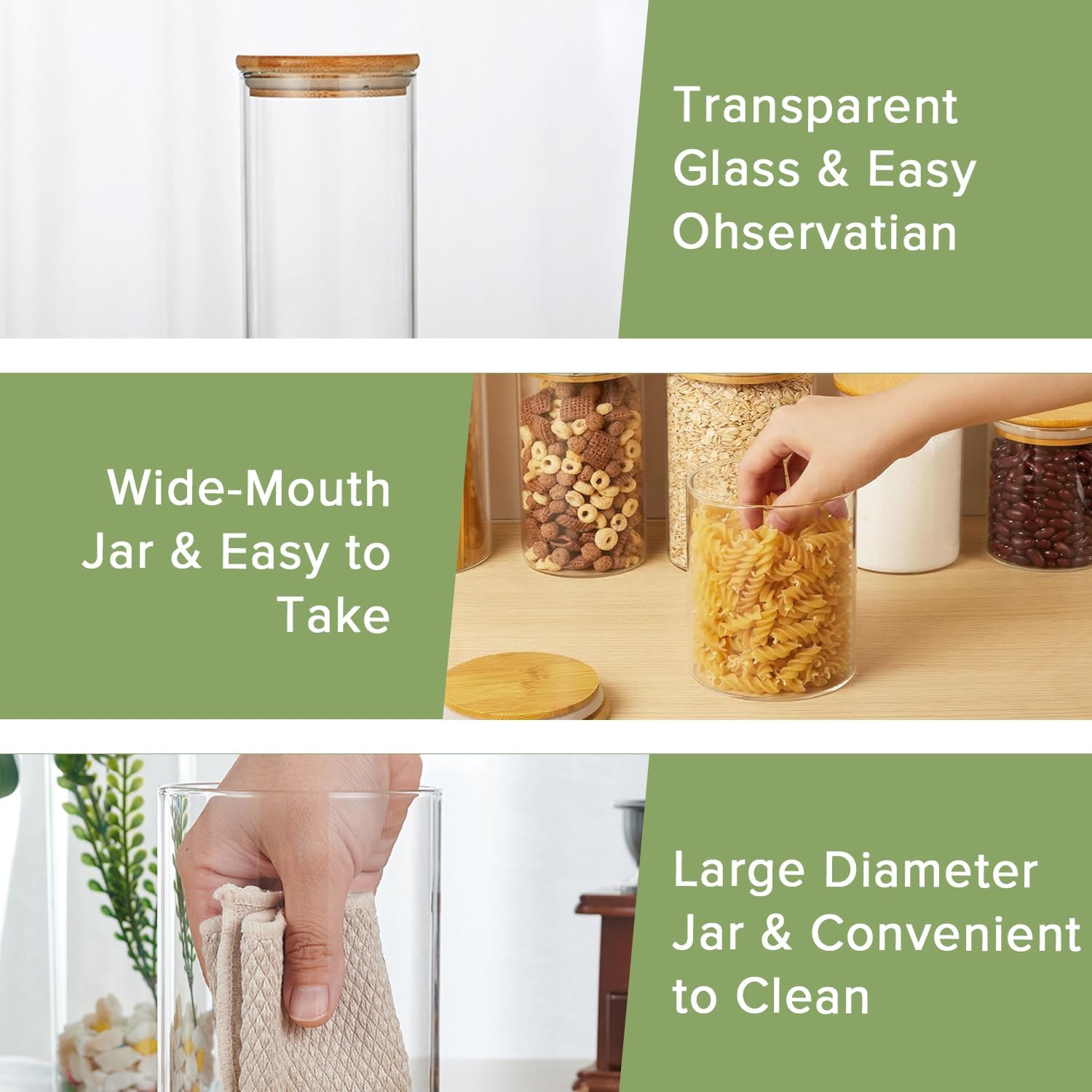 CARLA HOME 6 Pack Glass Storage Jars with Bamboo Lids for Kitchen Pantry, Pasta, Snacks, Cookies, Candy & More 4