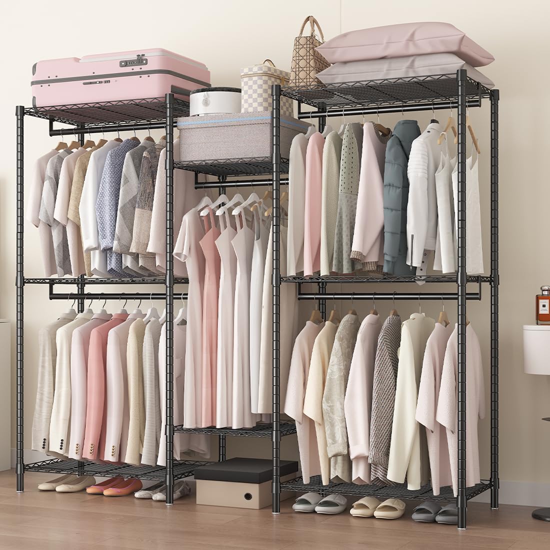 CARLA HOME Heavy Duty Clothing Garment Rack Organizer with Hanging Rods & Storage Shelves for Clothes, Shoes & Wardrobe 3
