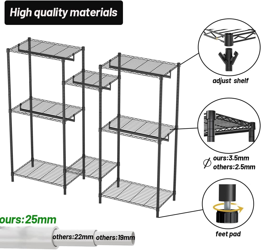 CARLA HOME Heavy Duty Clothing Garment Rack Organizer with Hanging Rods & Storage Shelves for Clothes, Shoes & Wardrobe 4