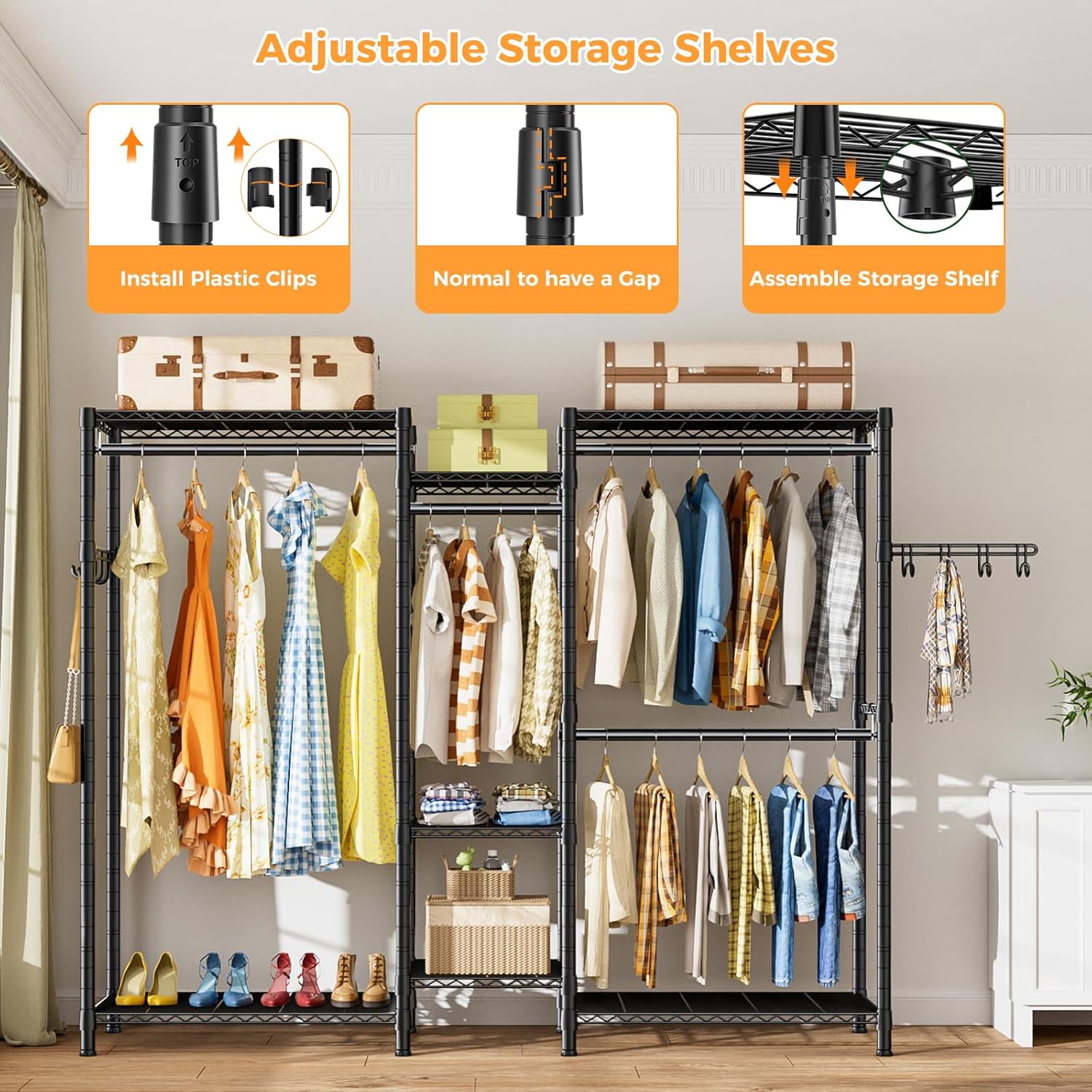 CARLA HOME Heavy Duty Clothing Garment Rack Organizer with Hanging Rods & Storage Shelves for Clothes, Shoes & Wardrobe 6