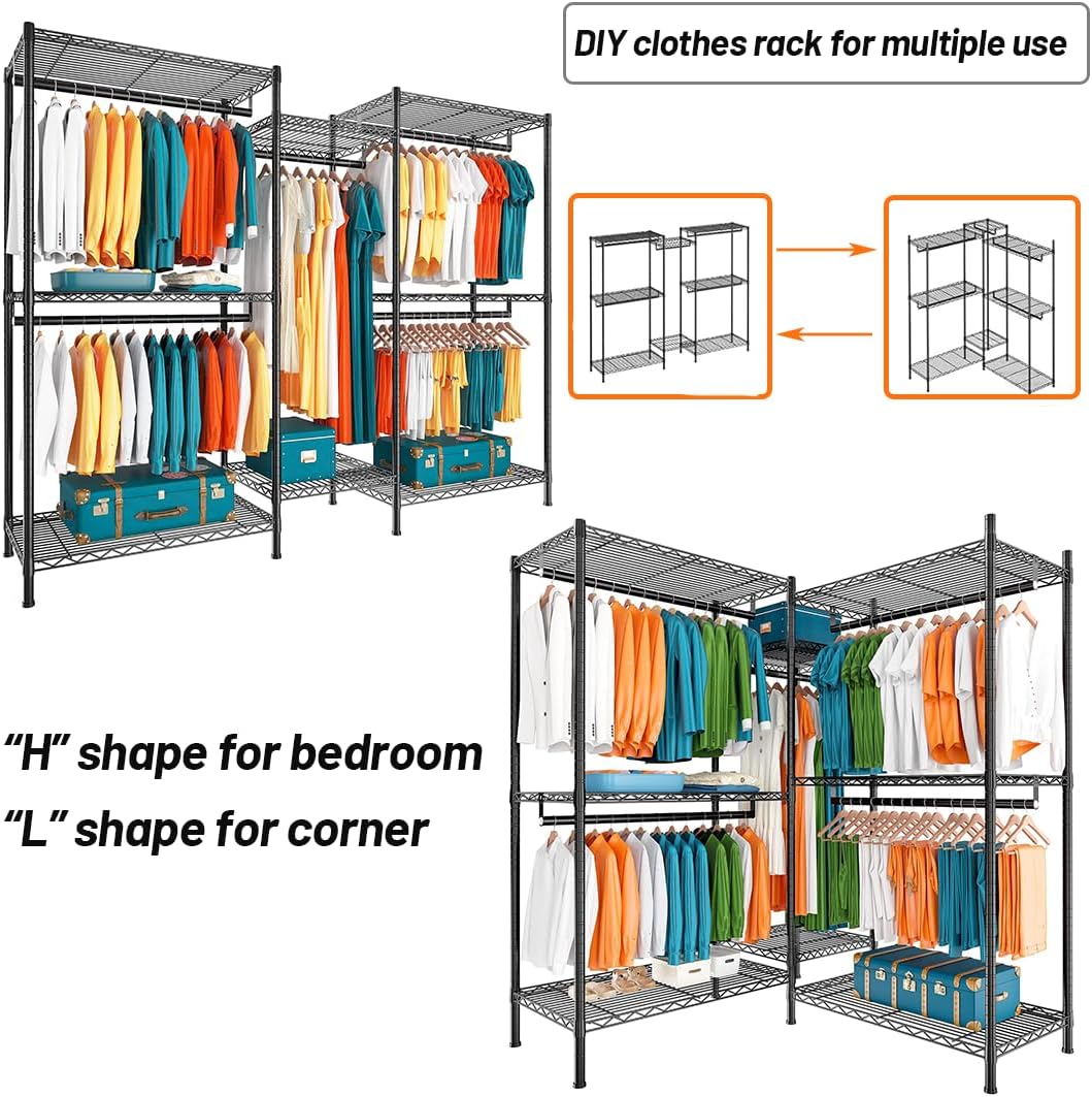 CARLA HOME Heavy Duty Clothing Garment Rack Organizer with Hanging Rods & Storage Shelves for Clothes, Shoes & Wardrobe 7