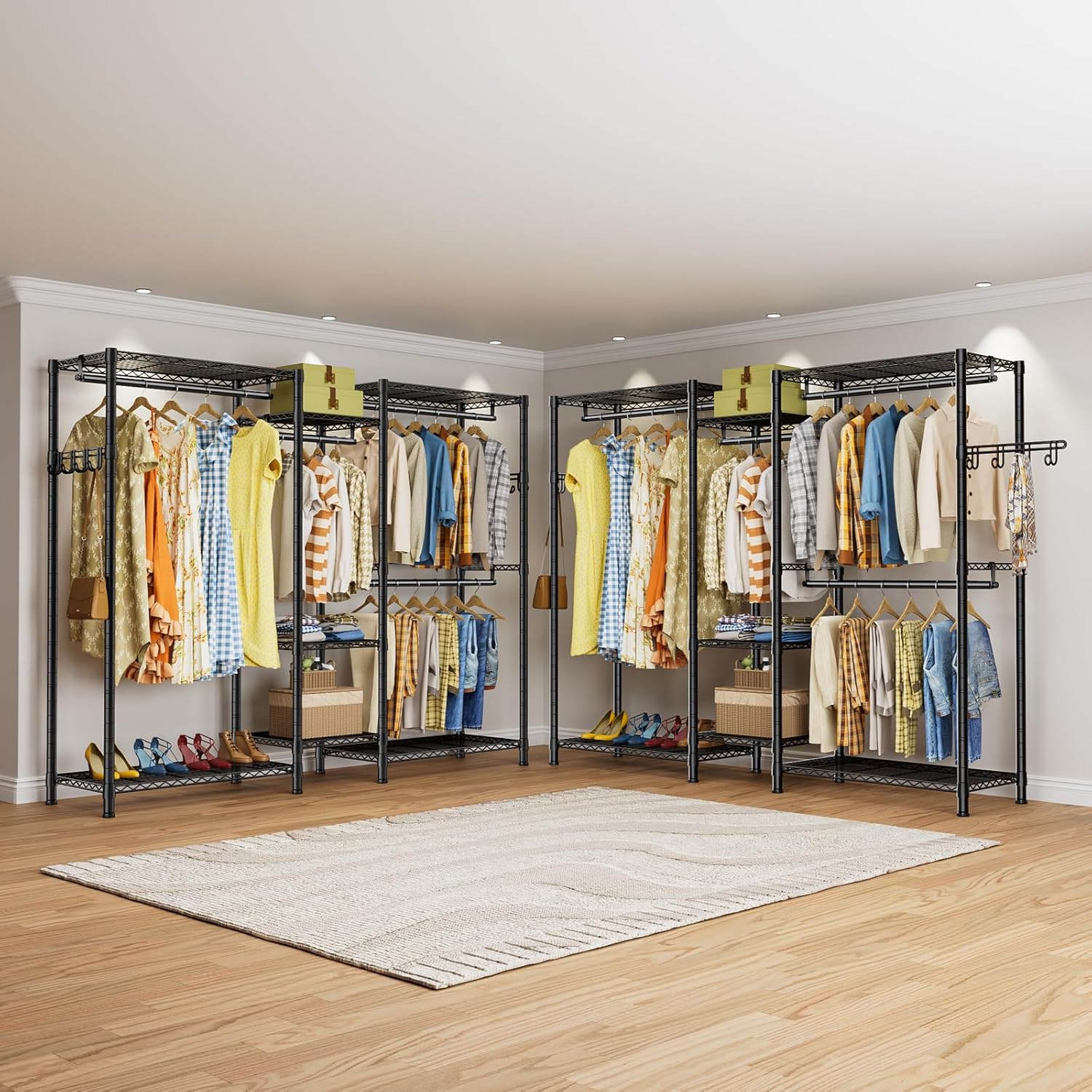 CARLA HOME Heavy Duty Clothing Garment Rack Organizer with Hanging Rods & Storage Shelves for Clothes, Shoes & Wardrobe 8
