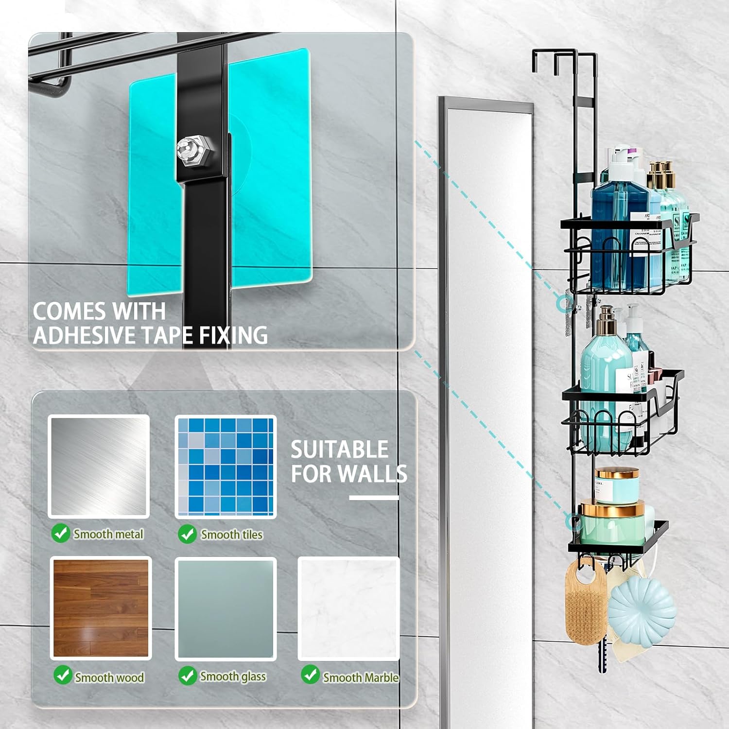 CARLA HOME Over the Door 3-tier Shower Caddy Organizer Shelf with Hooks for Bathroom 10