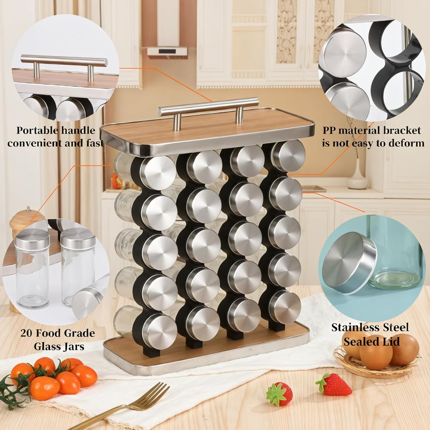 CARLA HOME 20-Jar Spice Rack Organizer Storage for Kitchen Countertop or Cabinet 3