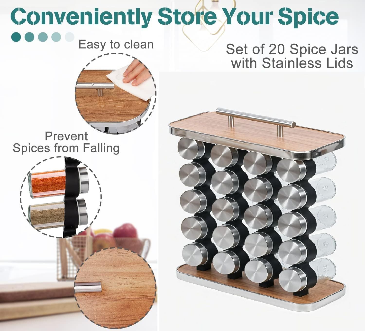 CARLA HOME 20-Jar Spice Rack Organizer Storage for Kitchen Countertop or Cabinet 4