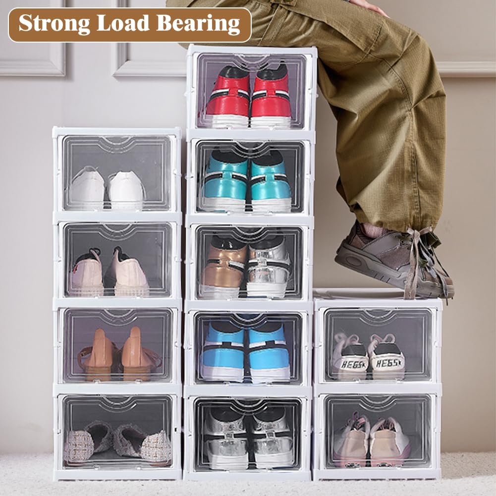 CARLA HOME 6-Tier Stackable Shoe Storage Box Organizer with Clear Door for Closet, Entryway or Cabinet 3