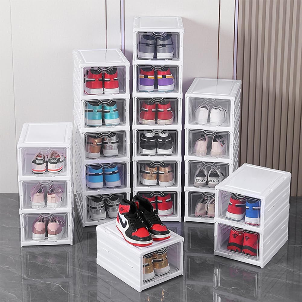 CARLA HOME 3-Tier Stackable Shoe Storage Box Organizer with Clear Door for Closet, Entryway or Cabinet 10