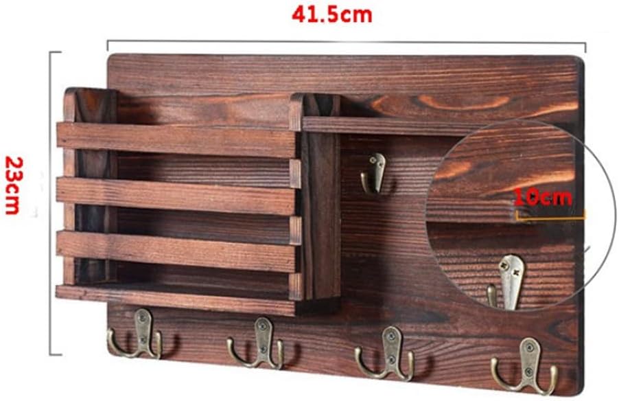 CARLA HOME Rustic Wood Wall Mounted Key and Mail Holder Organizer with Shelf, Letter Slot & 6 Hooks for Entryway Decor Home 6