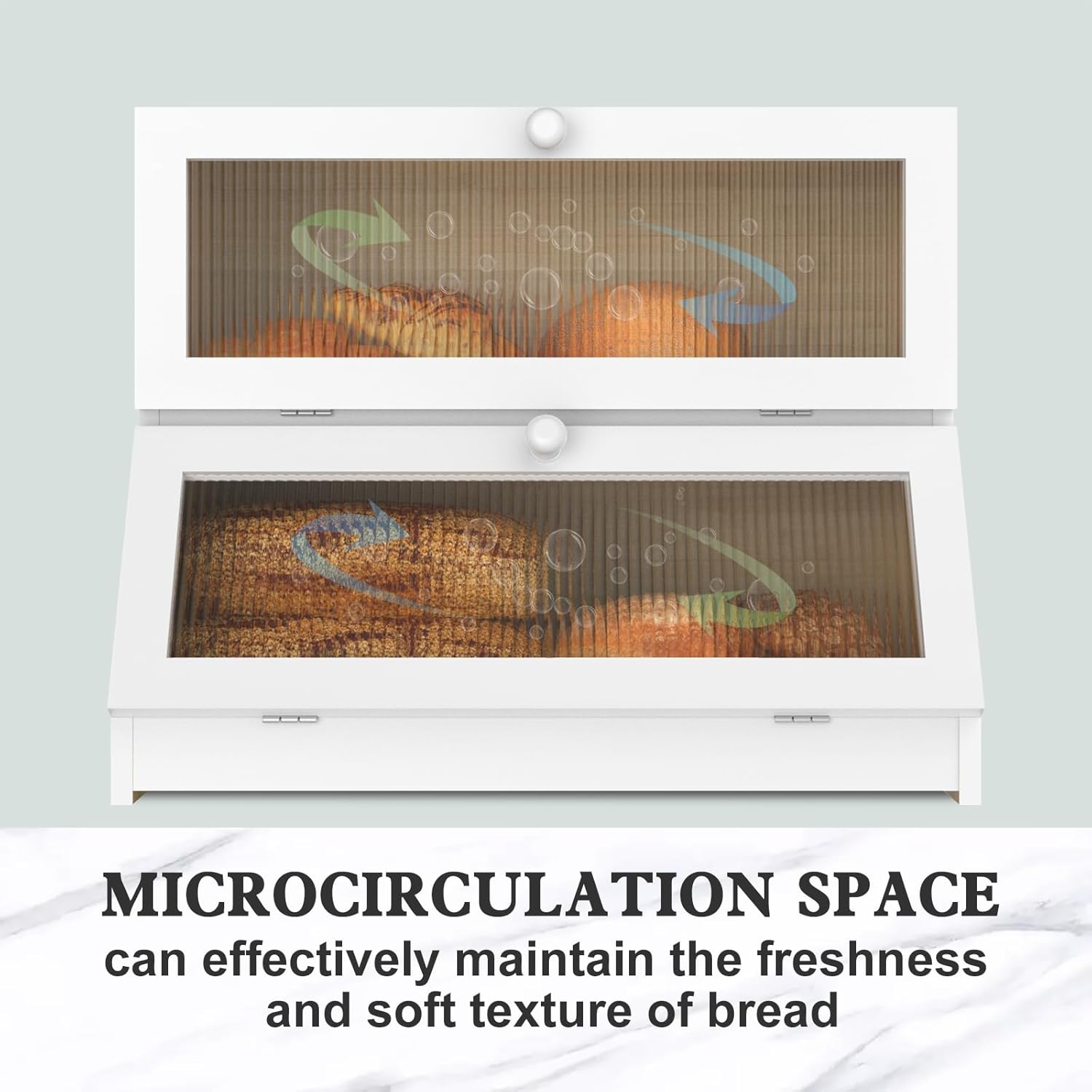 CARLA HOME Double Layer Bamboo Bread Box for Kitchen Counter - Large Capacity Bread Storage Container with Clear Window, Easy Assembly, Farmhouse Style Bread Holder (White) 4