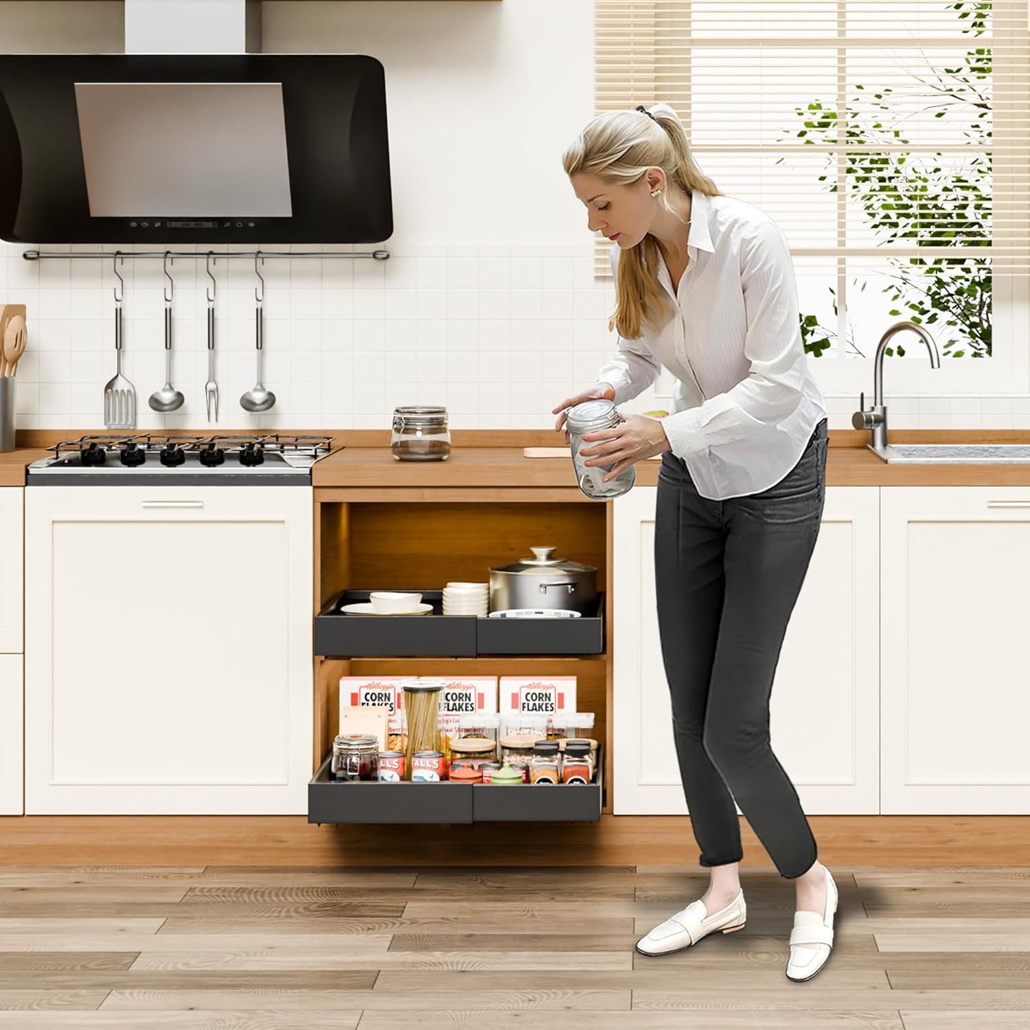 CARLA HOME 2 Pack Pull Out Cabinet Organizer Expandable for Cabinets with Adjustable Slide Out Shelves and Easy Installation (Black) 7