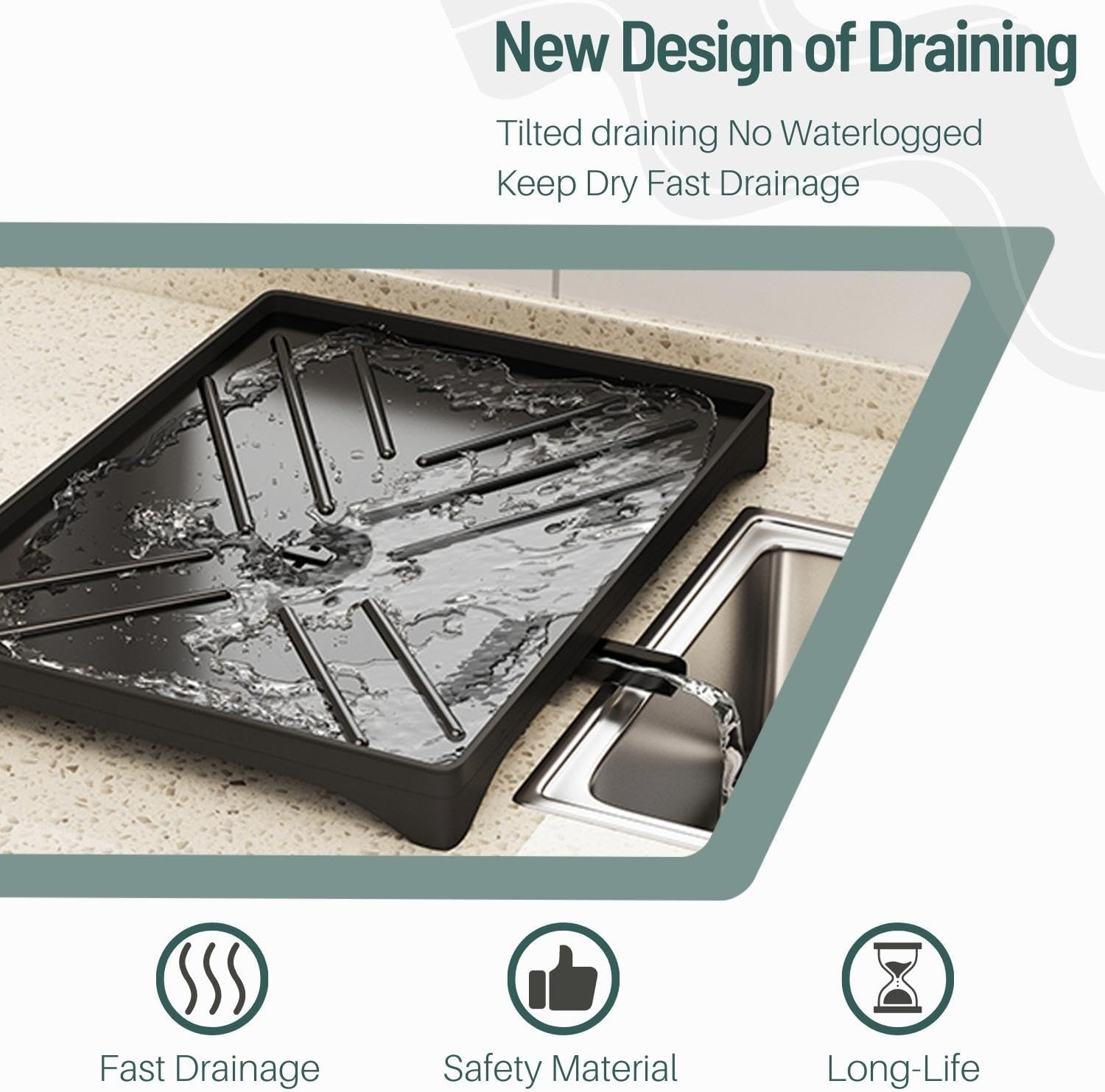 CARLA HOME 2-Tier Large Dish Drying Rack with Drainboard, Utensil Holder, Glass Hooks & Cutlery Storage (Black) 4