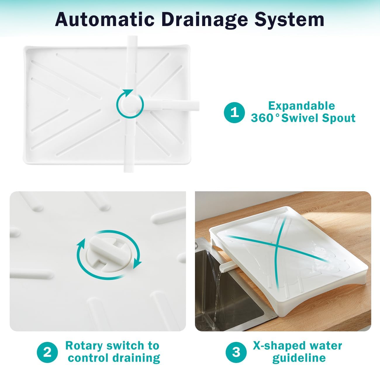 CARLA HOME 2-Tier Large Dish Drying Rack with Drainboard, Utensil Holder, Glass Hooks & Cutlery Storage (White) 7