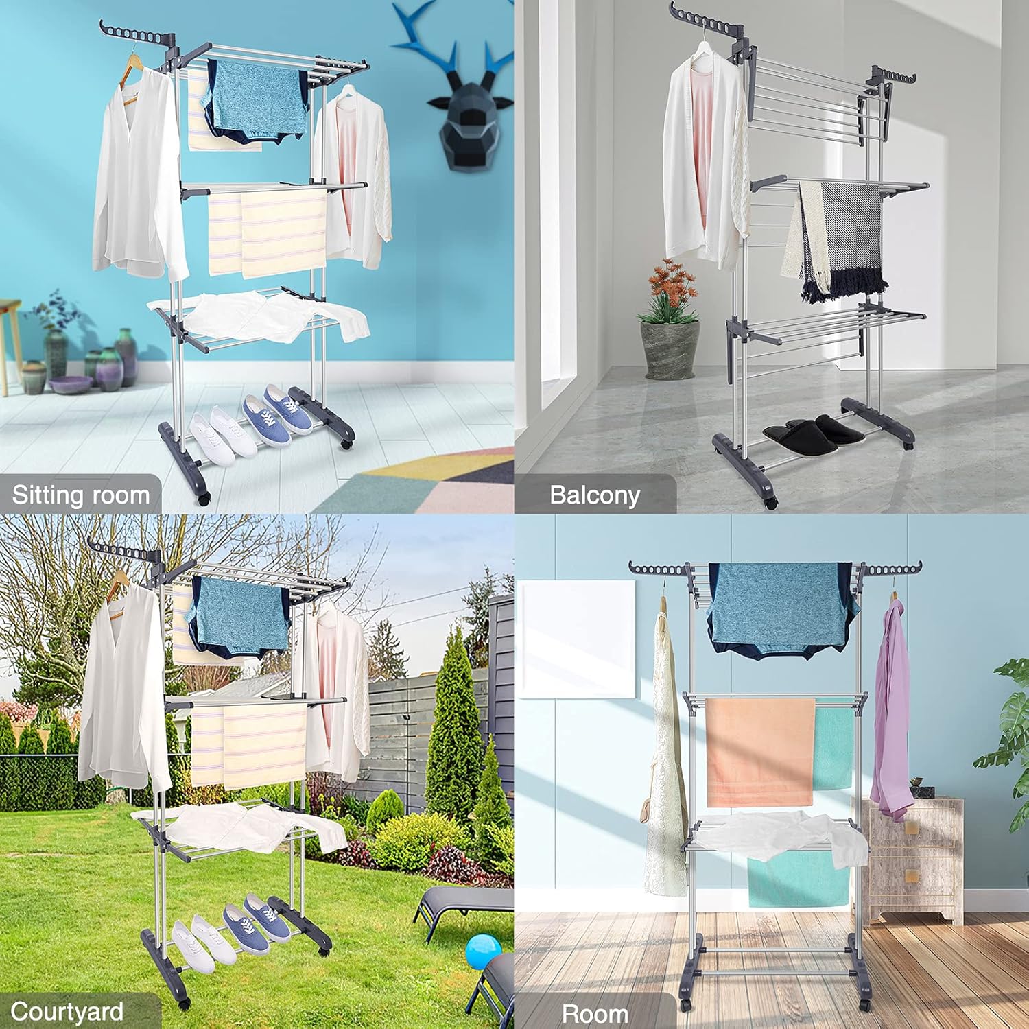 CARLA HOME Folding Clothes Drying Rack with Wheels and Adjustable Side Wings for Laundry Rack and Clothes Storage (Upgraded Model) 3