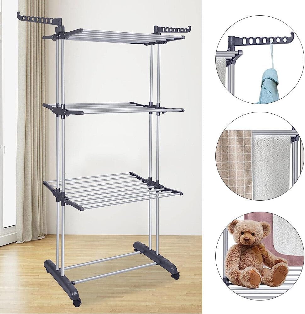 CARLA HOME Folding Clothes Drying Rack with Wheels and Adjustable Side Wings for Laundry Rack and Clothes Storage (Upgraded Model) 5