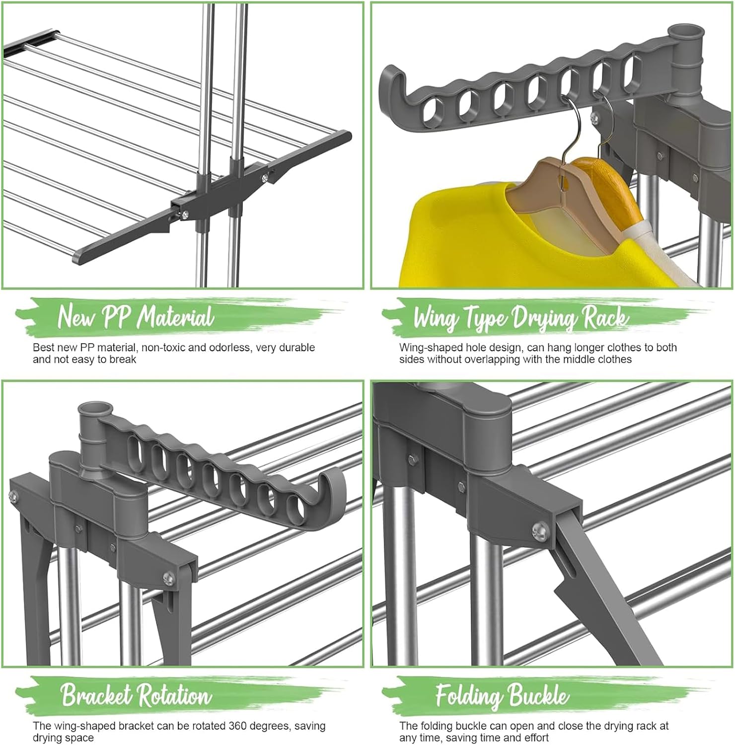 CARLA HOME Folding Clothes Drying Rack with Wheels and Adjustable Side Wings for Laundry Rack and Clothes Storage (Upgraded Model) 7